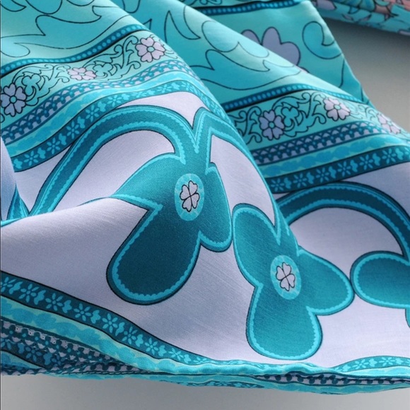 Blue Boho Kimono Floral Gypsy Print Maxi CoverUp - Picture 10 of 11